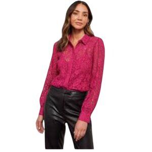 LOVE 21 | Fuchsia Floral Net Long Sleeve Blouse